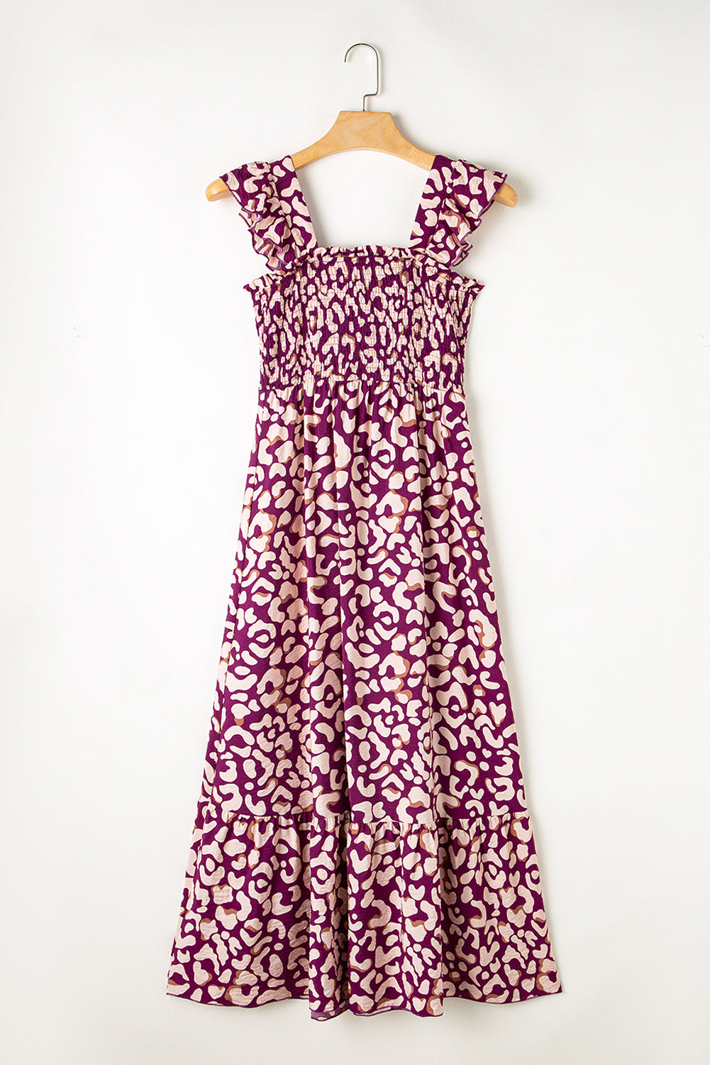 Flirty Pink Leopard Print Ruffle Strap High Waist Maxi Dress