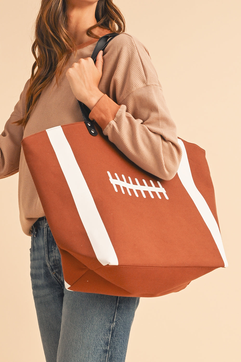 Chestnut Rugby Pattern Canvas Large Tote Bag