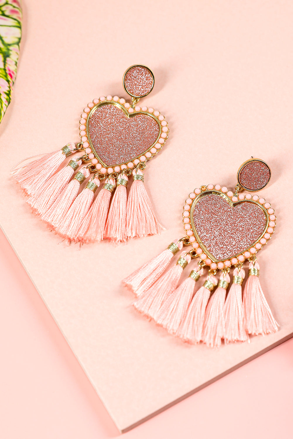 Boucles d'oreilles de gland en forme de coeur à paillettes clair