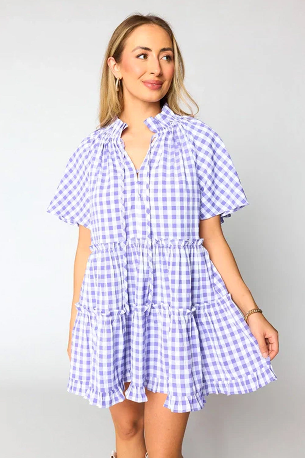 Lavendula Plaid Frill Tiered Mini Dress