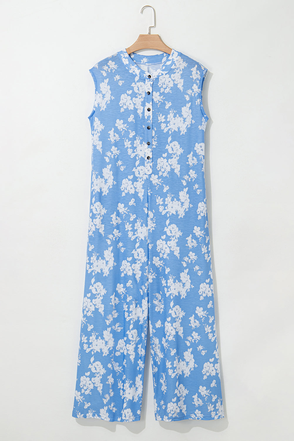 Myosotis Floral Print Sleeveless Wide Leg Jumpsuit