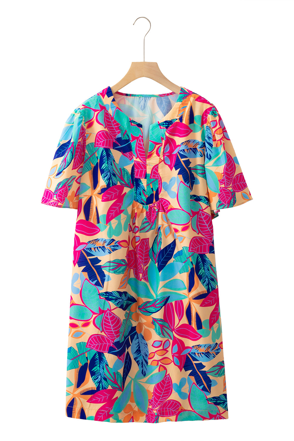 Multicolour Plus Size Leafy Print Shift Dress for Women