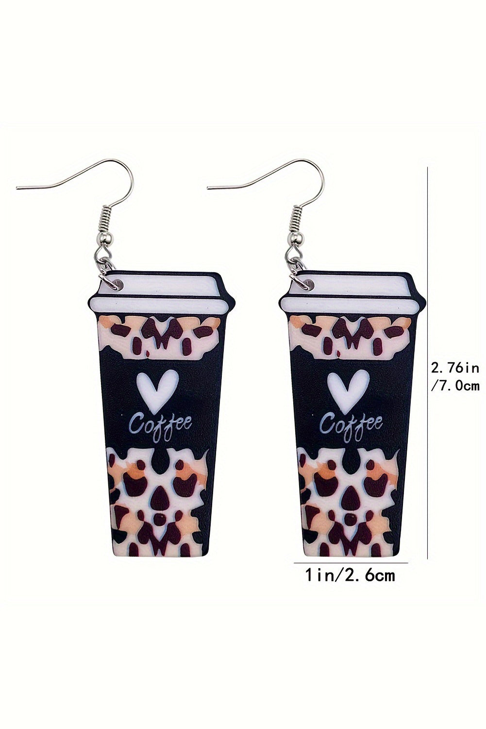 Black Leopard Coffee Print Beverage Cup Shape Earrings Trendy