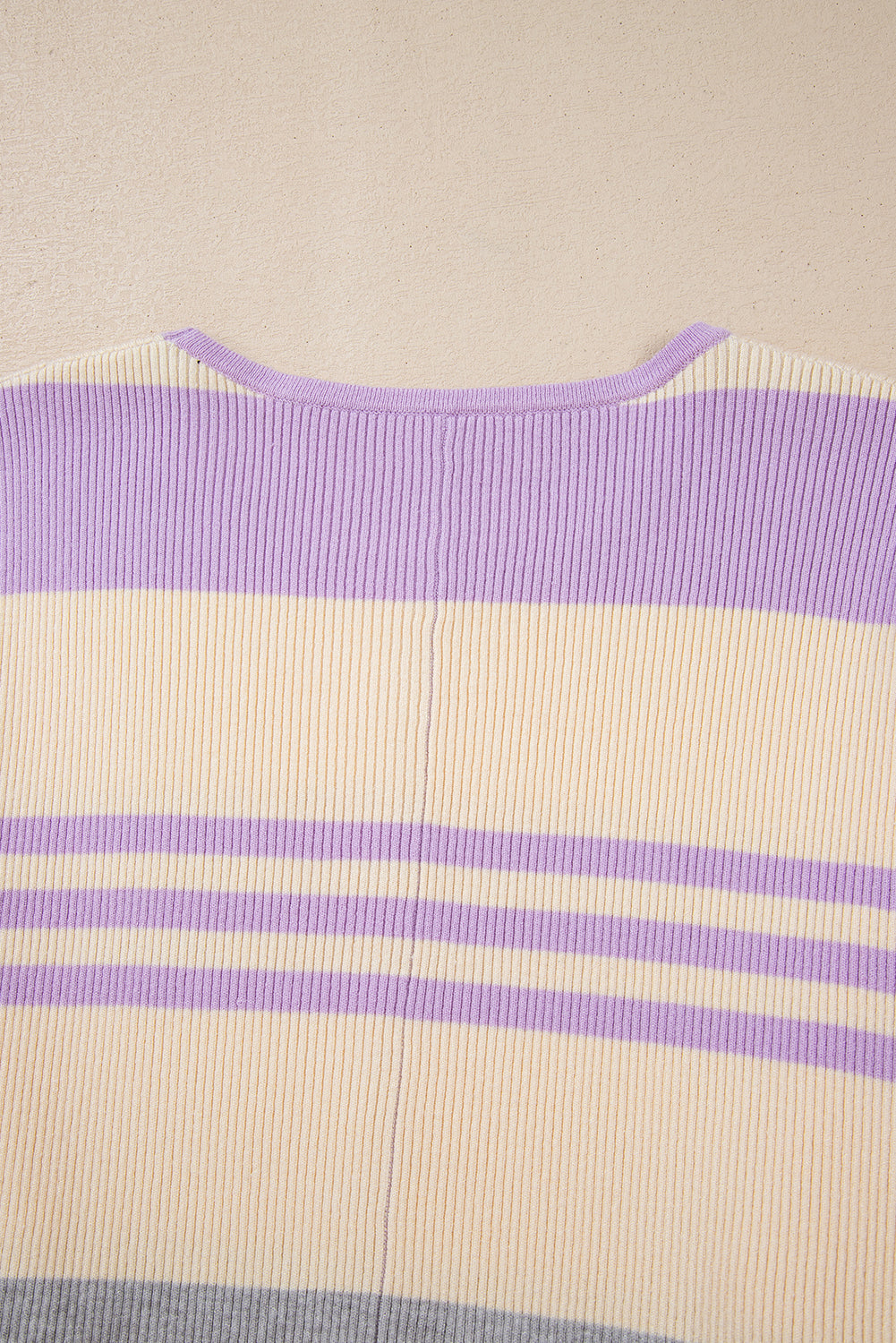 Purple Striped Rib-Knit Cropped Top