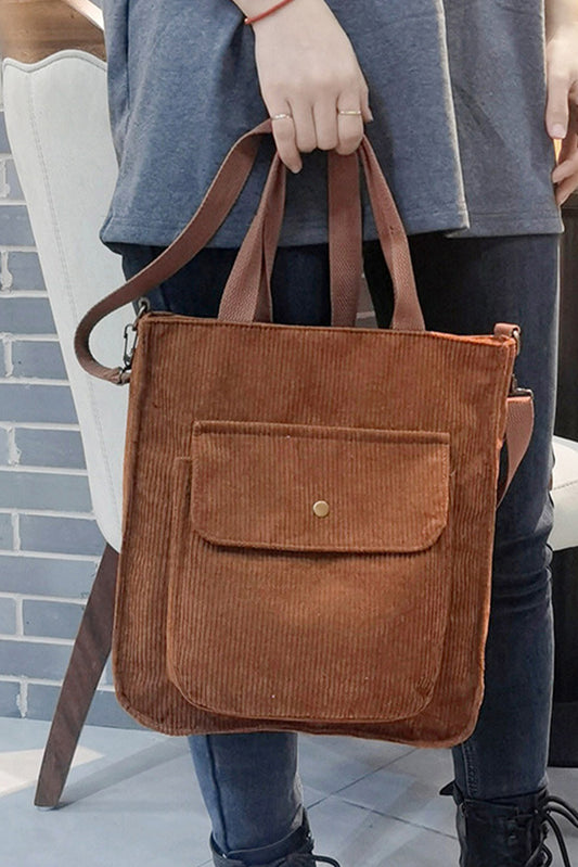 Chestnut Detachable Shoulder Strap Versatile Corduroy Tote Bag