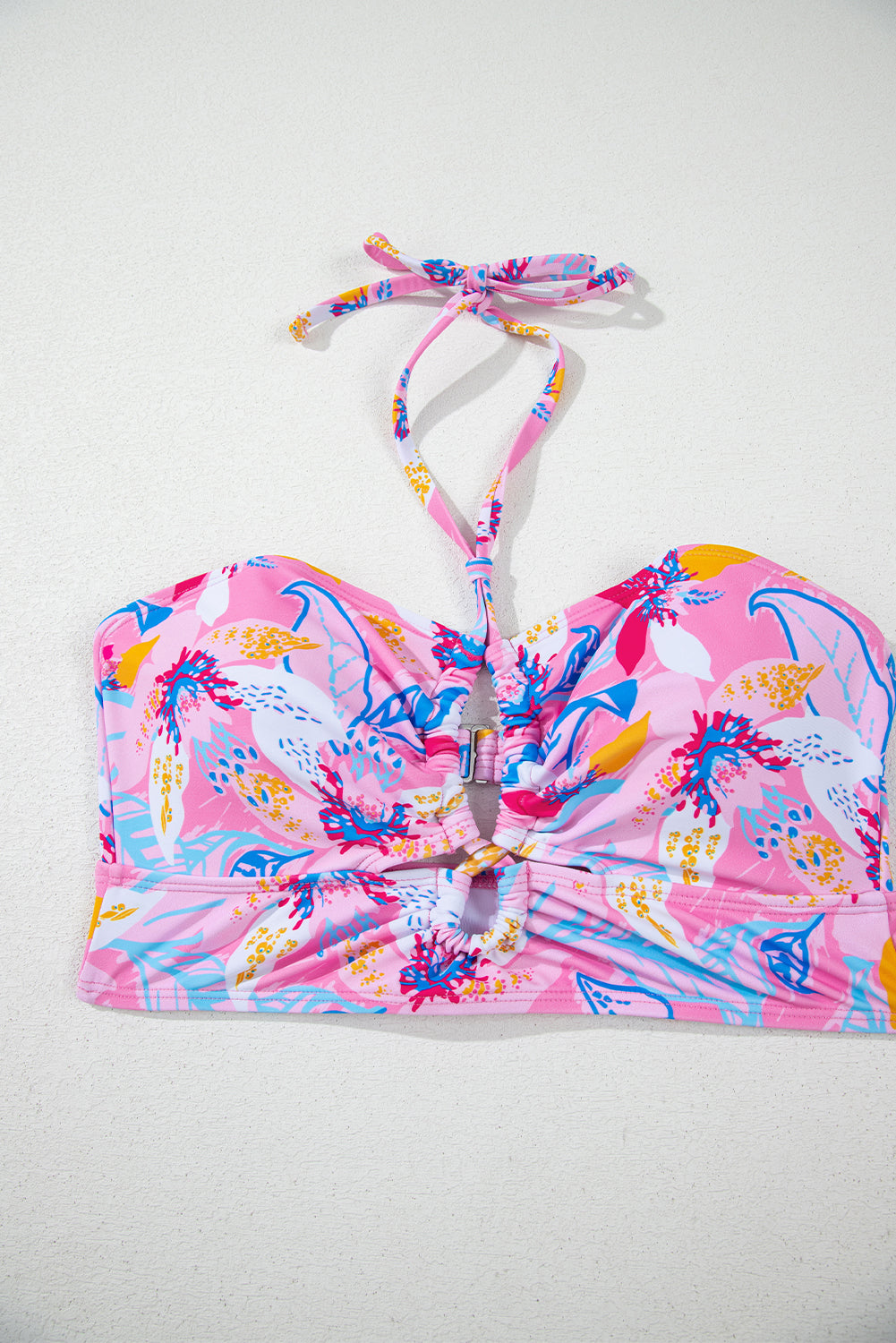 Bikini à cou licou à imprimé à floral rose