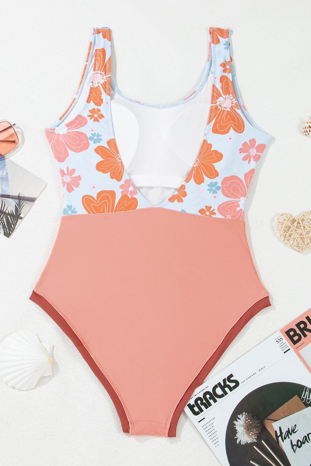 Vibrant Orange Floral Backless One-Piece Swimsuit