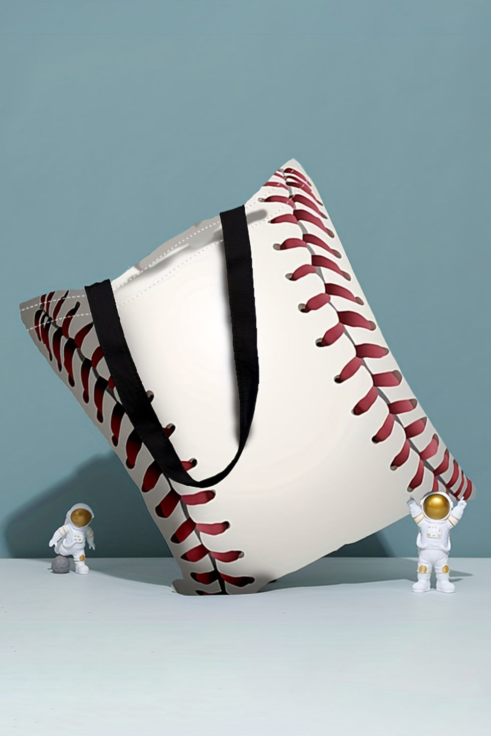 Weiße Einkaufstasche aus Canvas mit Baseball-Aufdruck, 34 x 2 x 31 cm