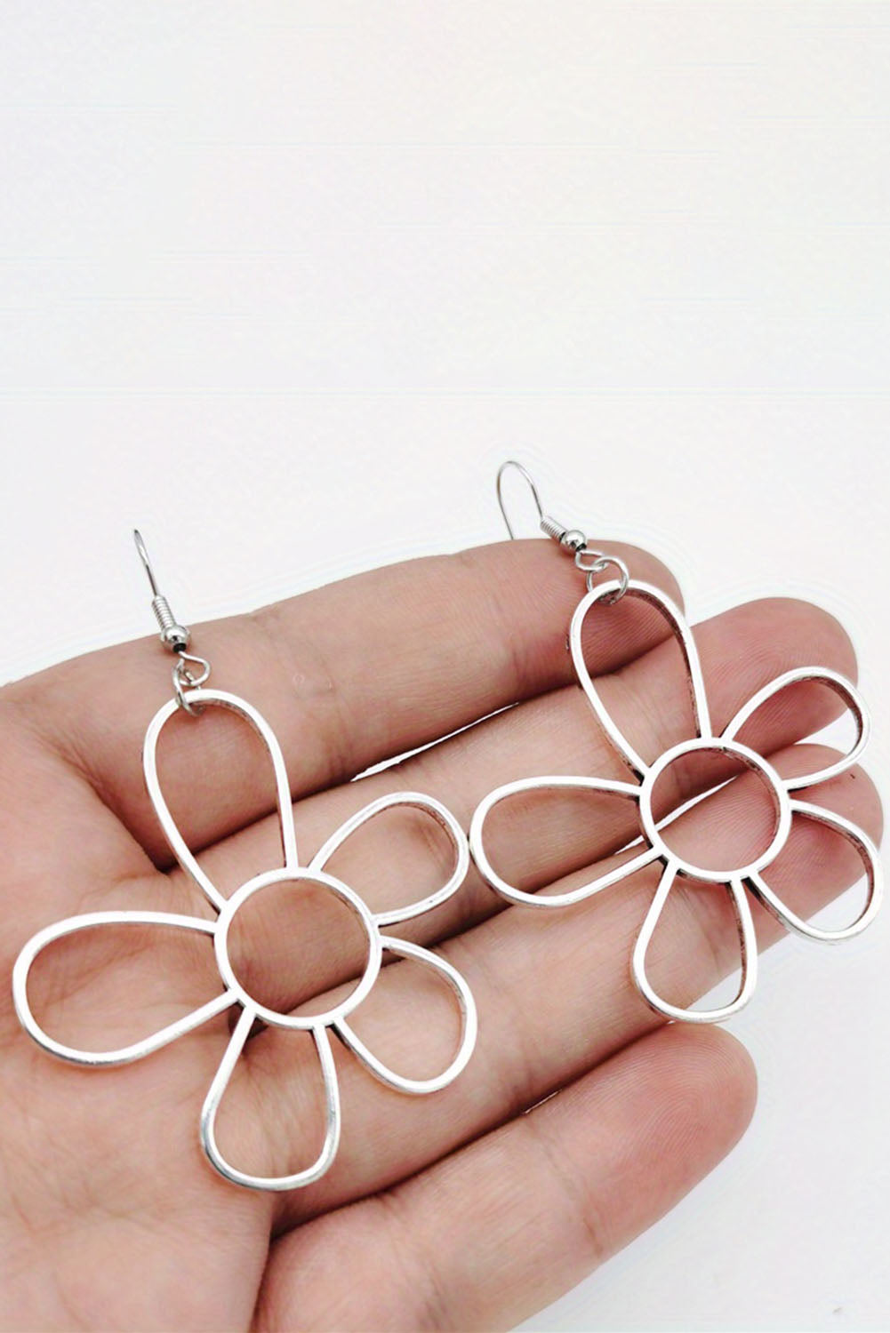 Silvery Alloy Hollowed Flower Hook Earrings for Women