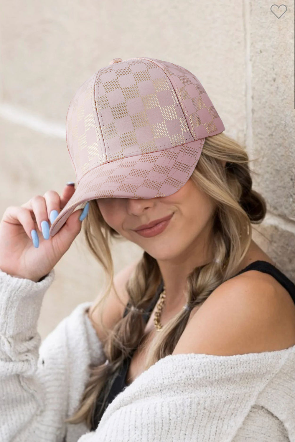 Gorra de béisbol a cuadros de color rosa claro