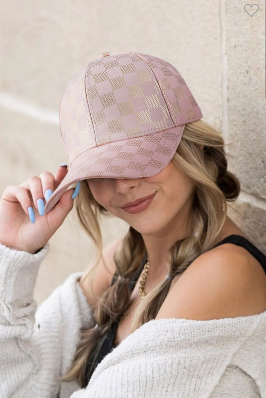 Casquette de baseball à carreaux en rose clair