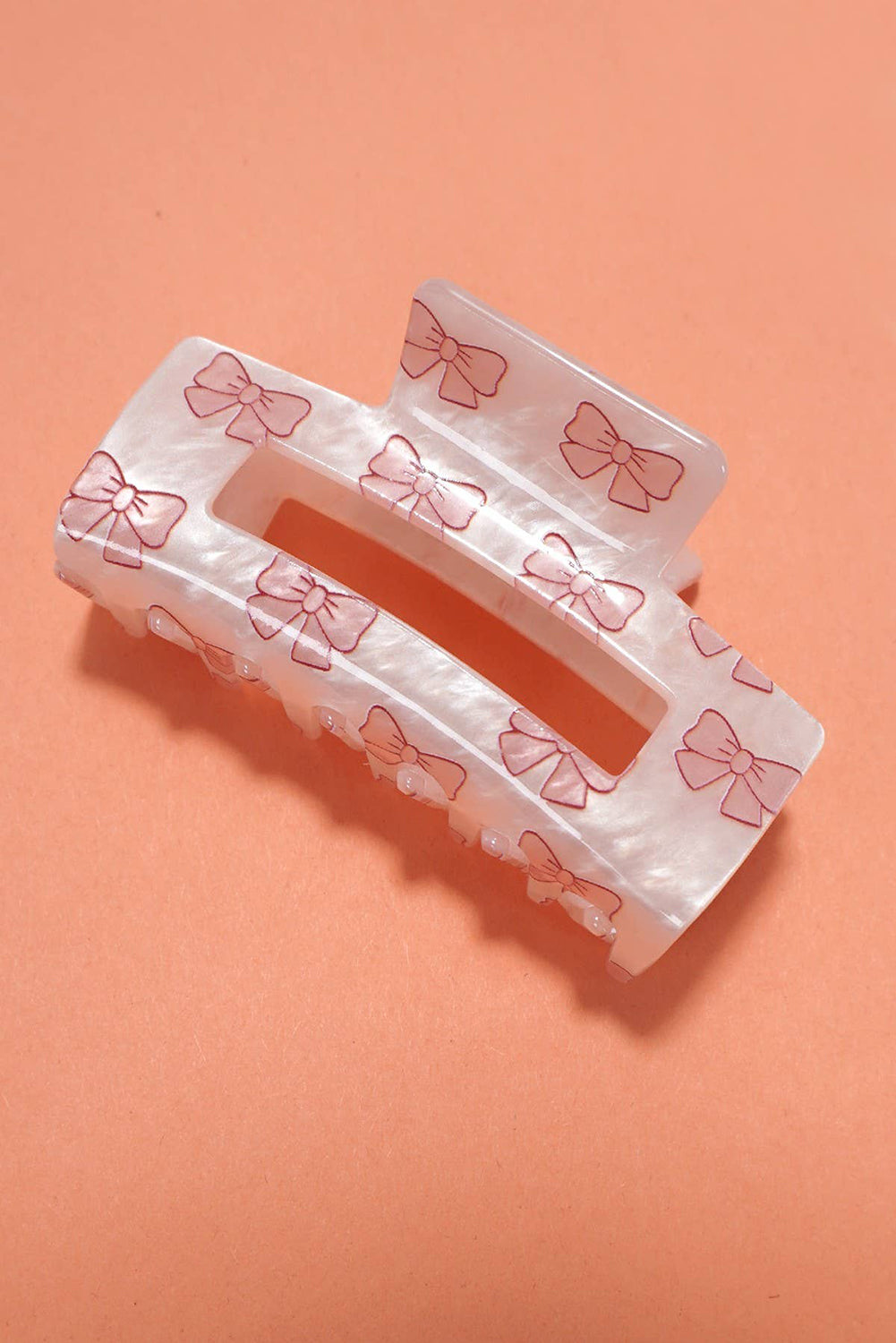 Light Pink Bow Print Acrylic Square Hair Claw