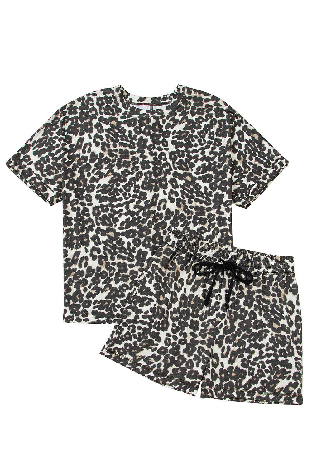 Black Leopard Print Tee and Shorts Pajama Set