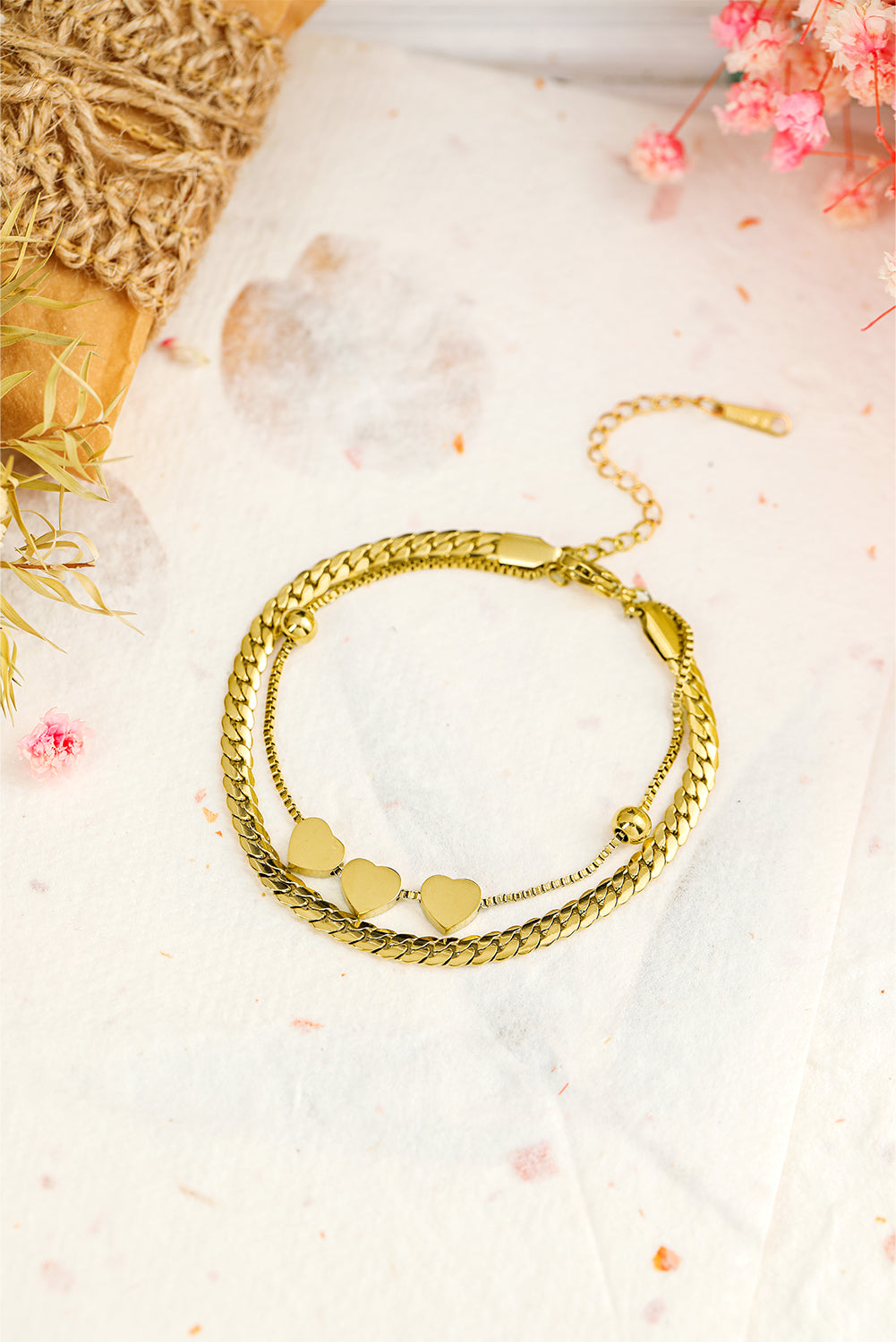 Pulsera de corazón de oro de doble capa ajustable elegante