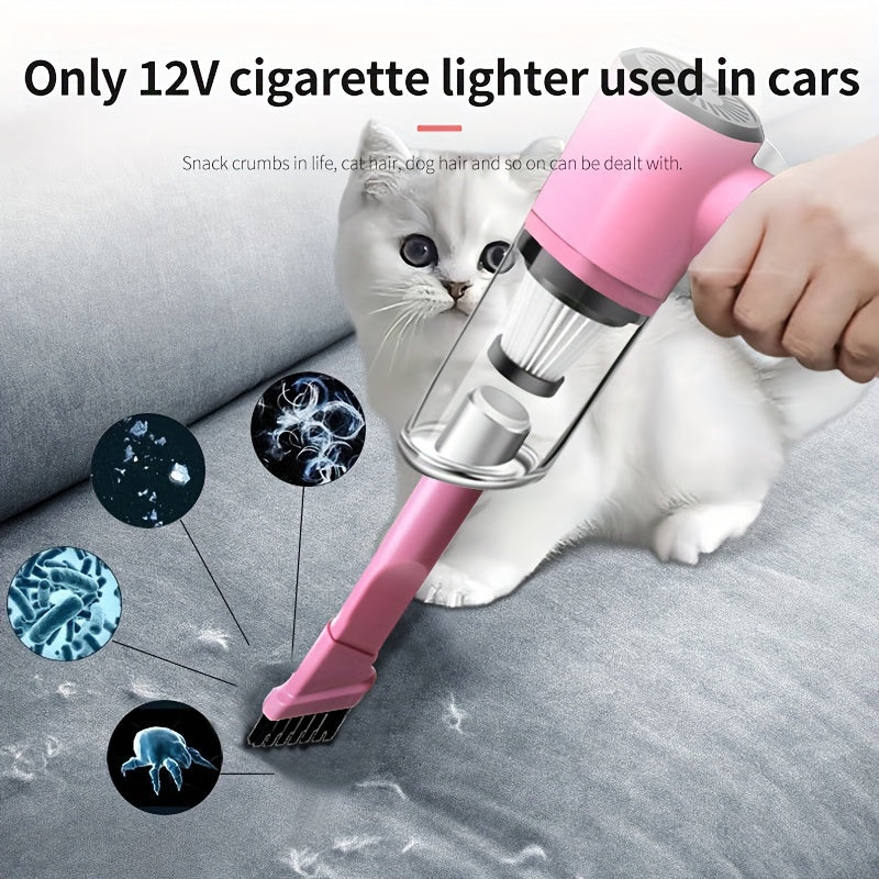 Powerful 12V Handheld Car Vacuum - Compact, Wired Design for Easy Dust & Pet Hair Removal, Includes Accessories Kit