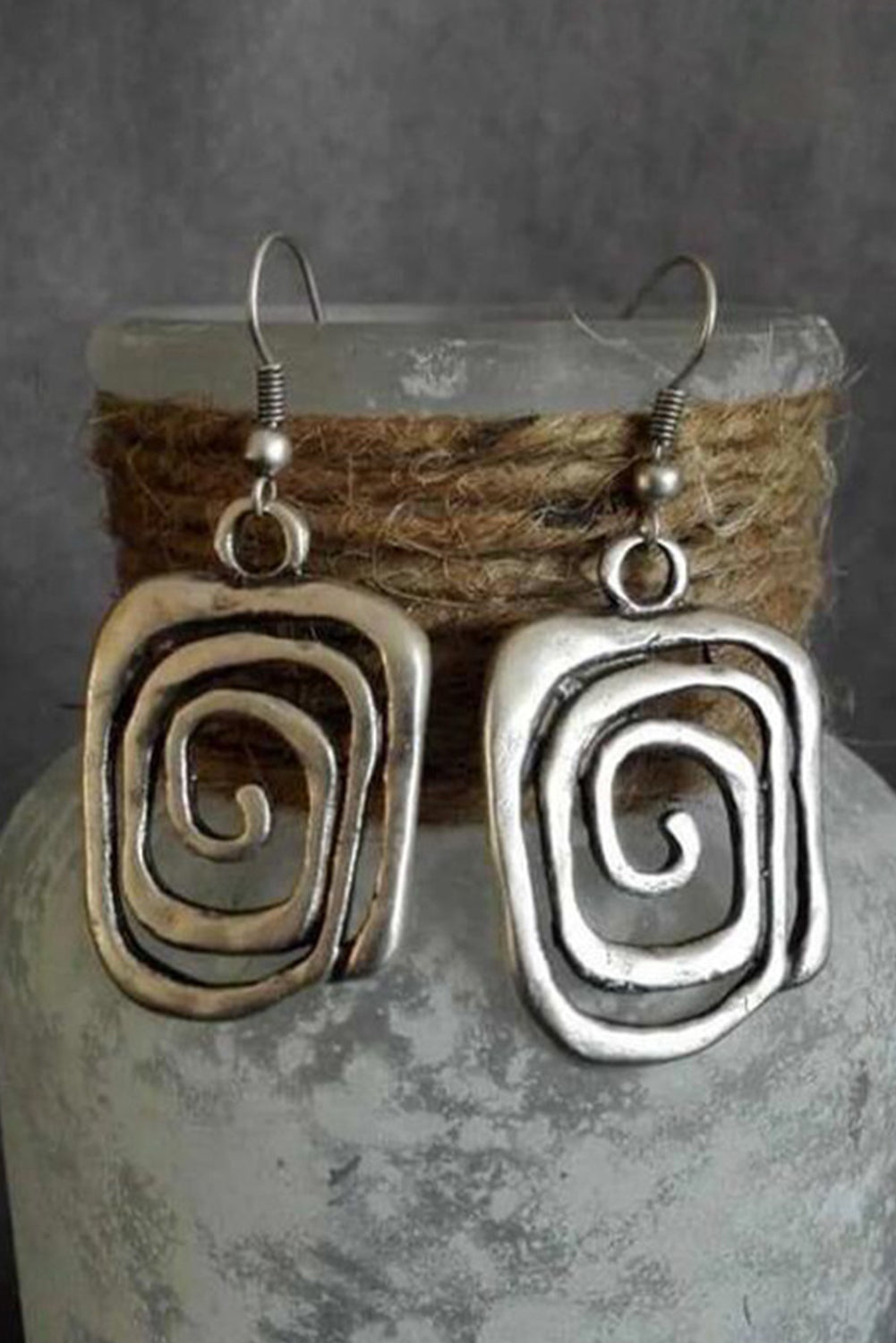 Silvery Vintage Square Swirl Hook Earrings for Elegant Style