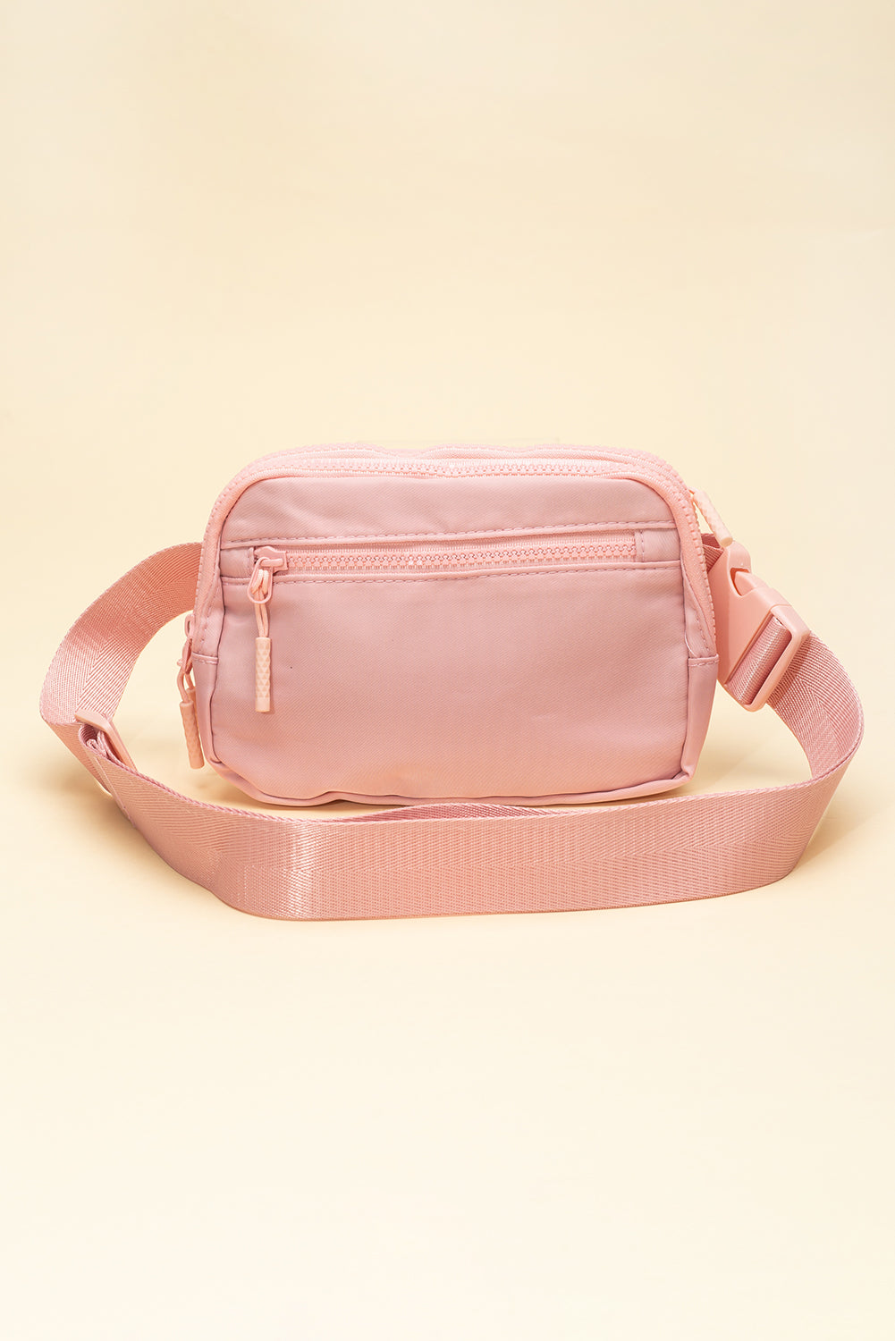 Light Pink Wide Belt Zipped Square Crossbody Bag