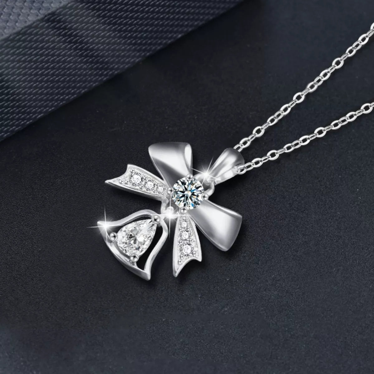 925 Sterling Silver Moissanite Bow Bell Pendant Necklace - MAD RUFFI