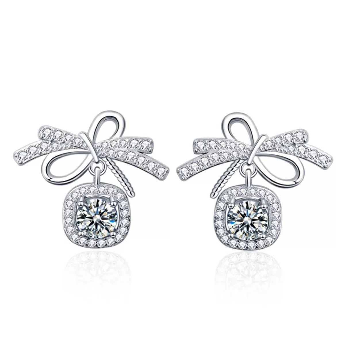 925 Sterling Silver Moissanite Bowknot Drop Earrings - MAD RUFFI