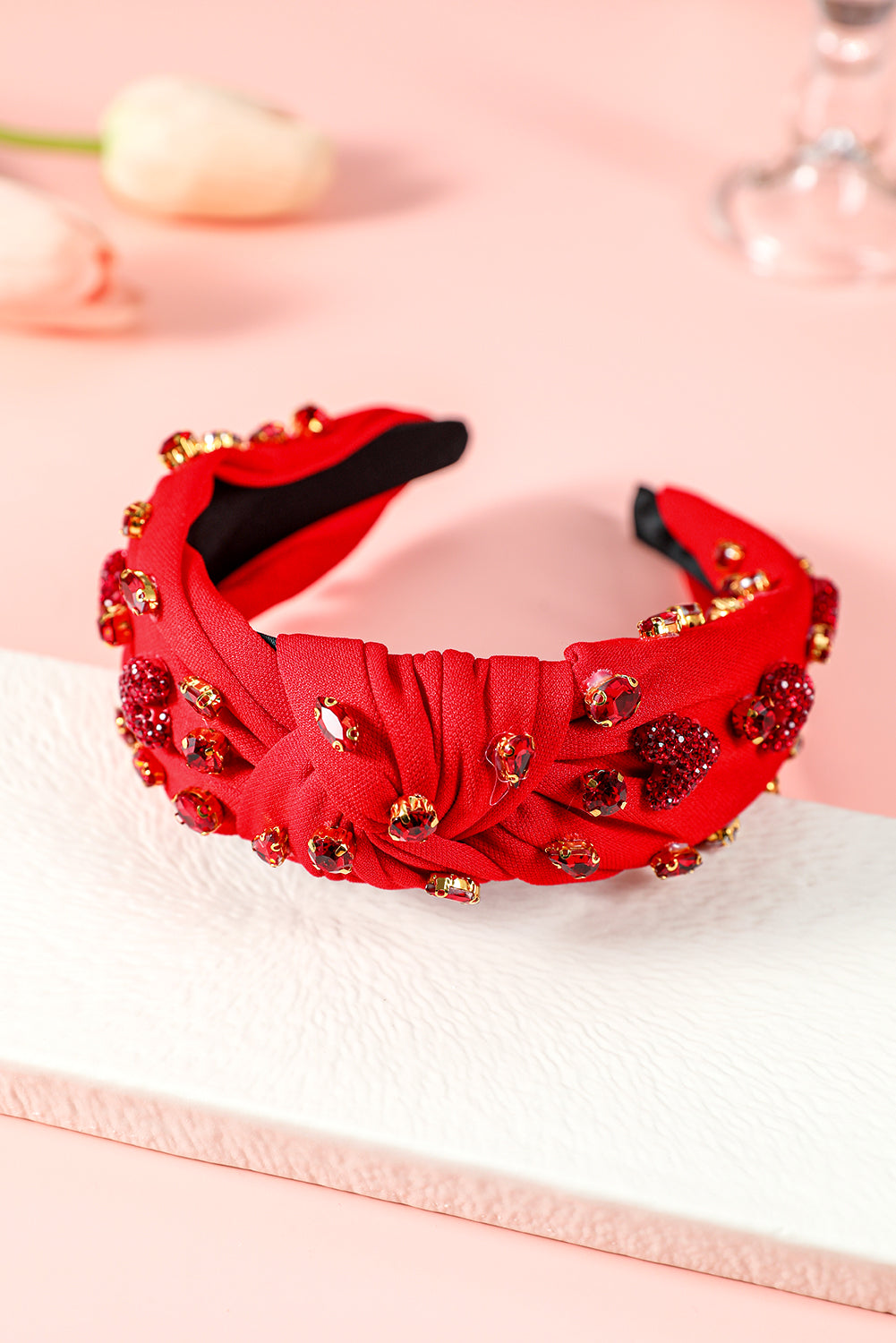 Diadema de cristal de forma de corazón rojo ardiente