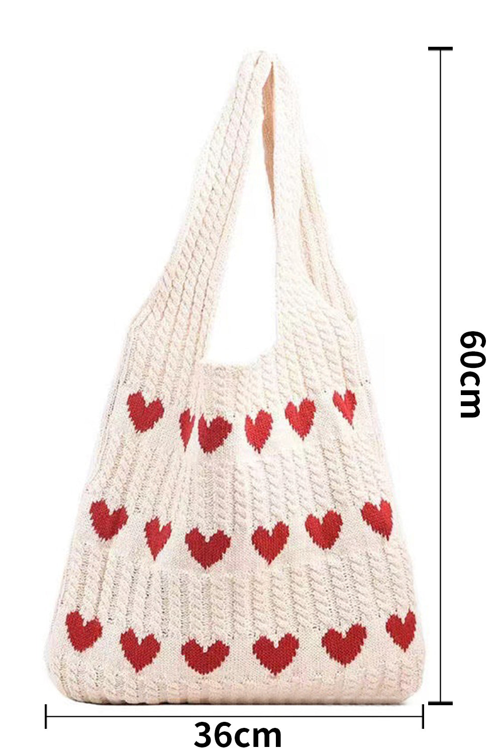 Apricot Heart Pattern Knit Shoulder Bag