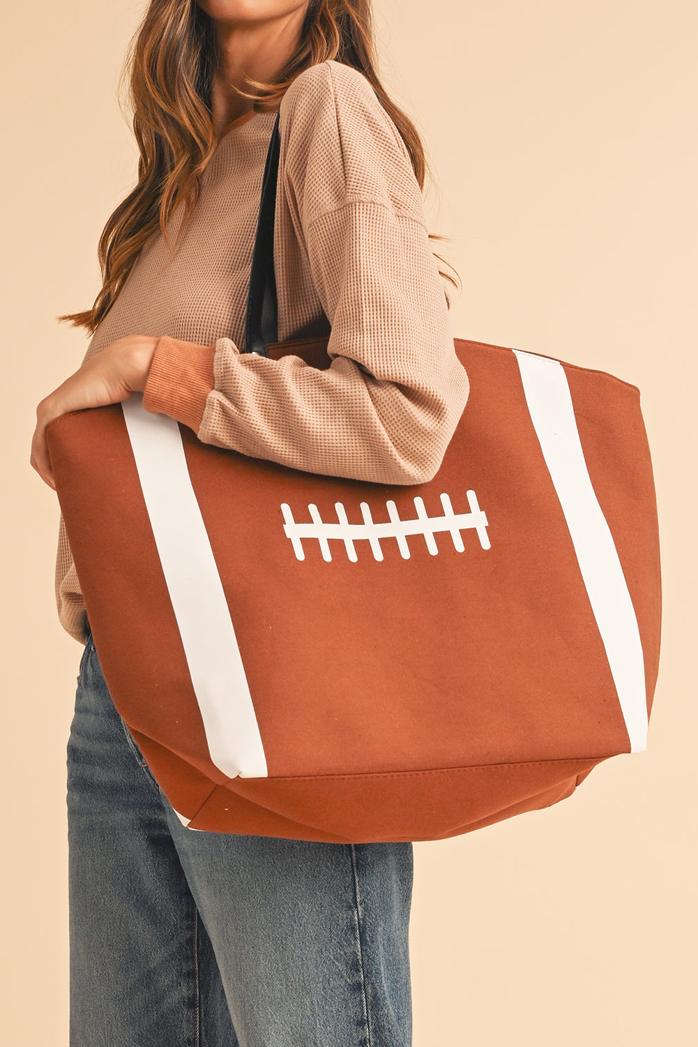 Chestnut Rugby Pattern Canvas Large Tote Bag