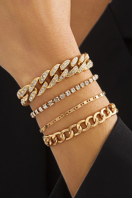 Goldfarbenes, 4-teiliges verstellbares Armbandset mit Strass-Dekor