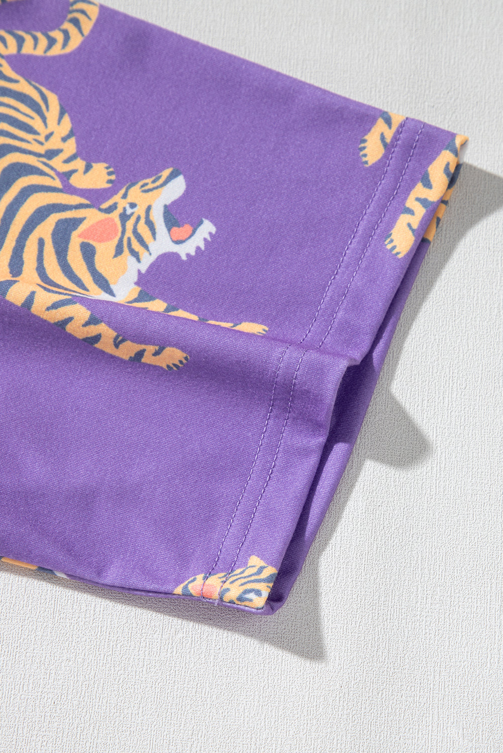 Purple Allover Tiger Print Patch Pocket Loose T Shirt