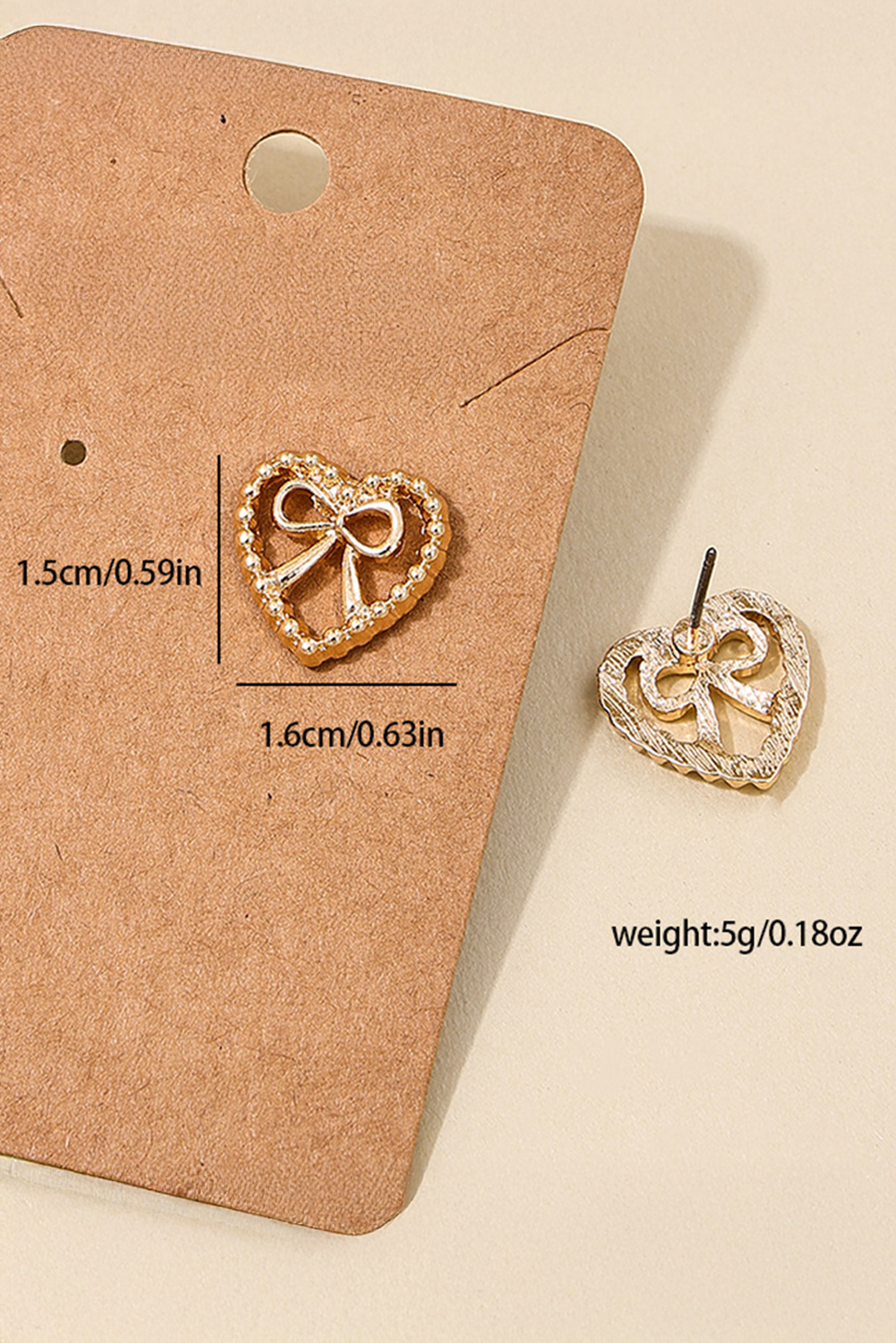 Gold Bow Decor Heart Shape Alloy Stud Earrings for Women