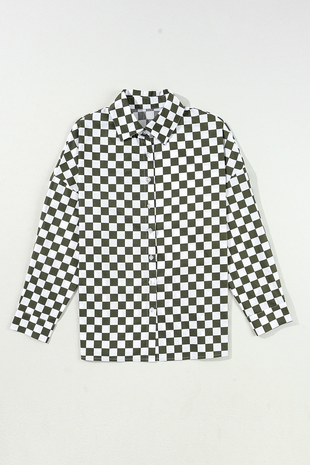 بلوز گشاد شانه قطره چاپی سبز Checkerboard