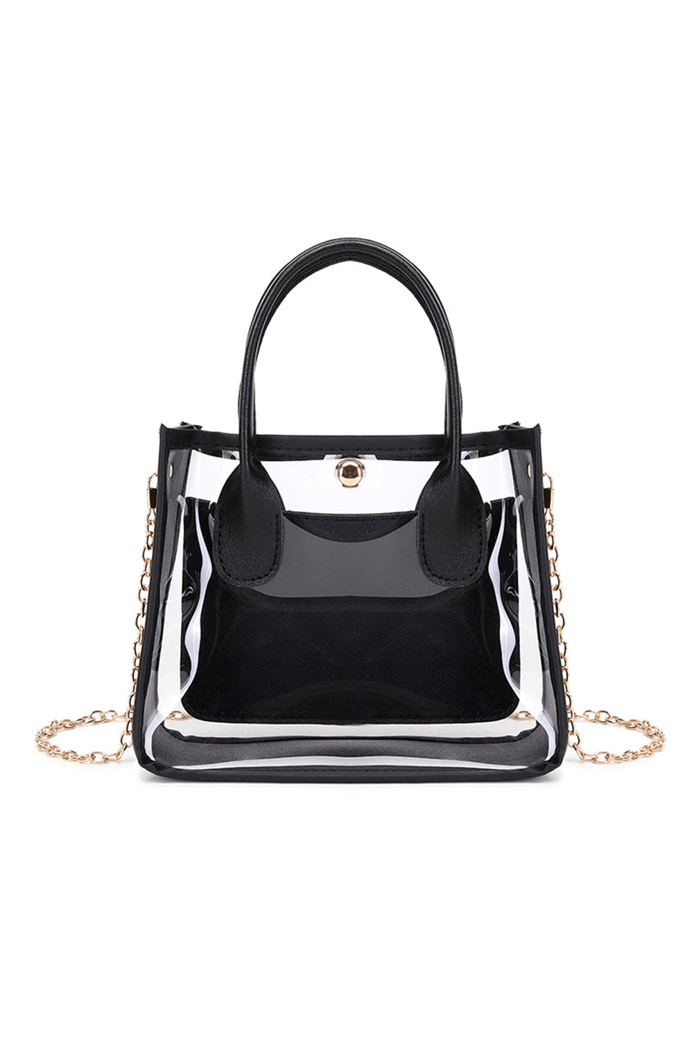 Black PVC PU Leather Chain Strap Clear Shoulder Bag