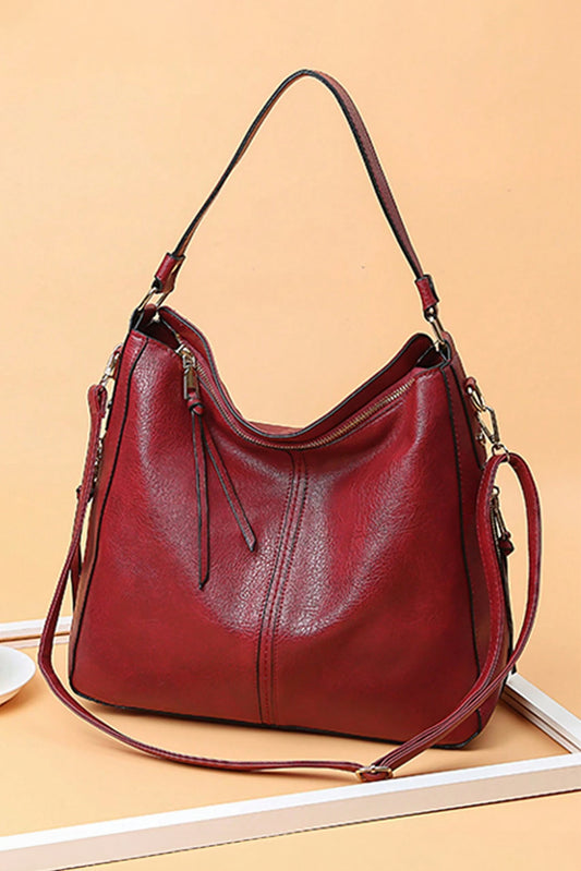 Fiery Red Pu Leather Double grand fourre-tout