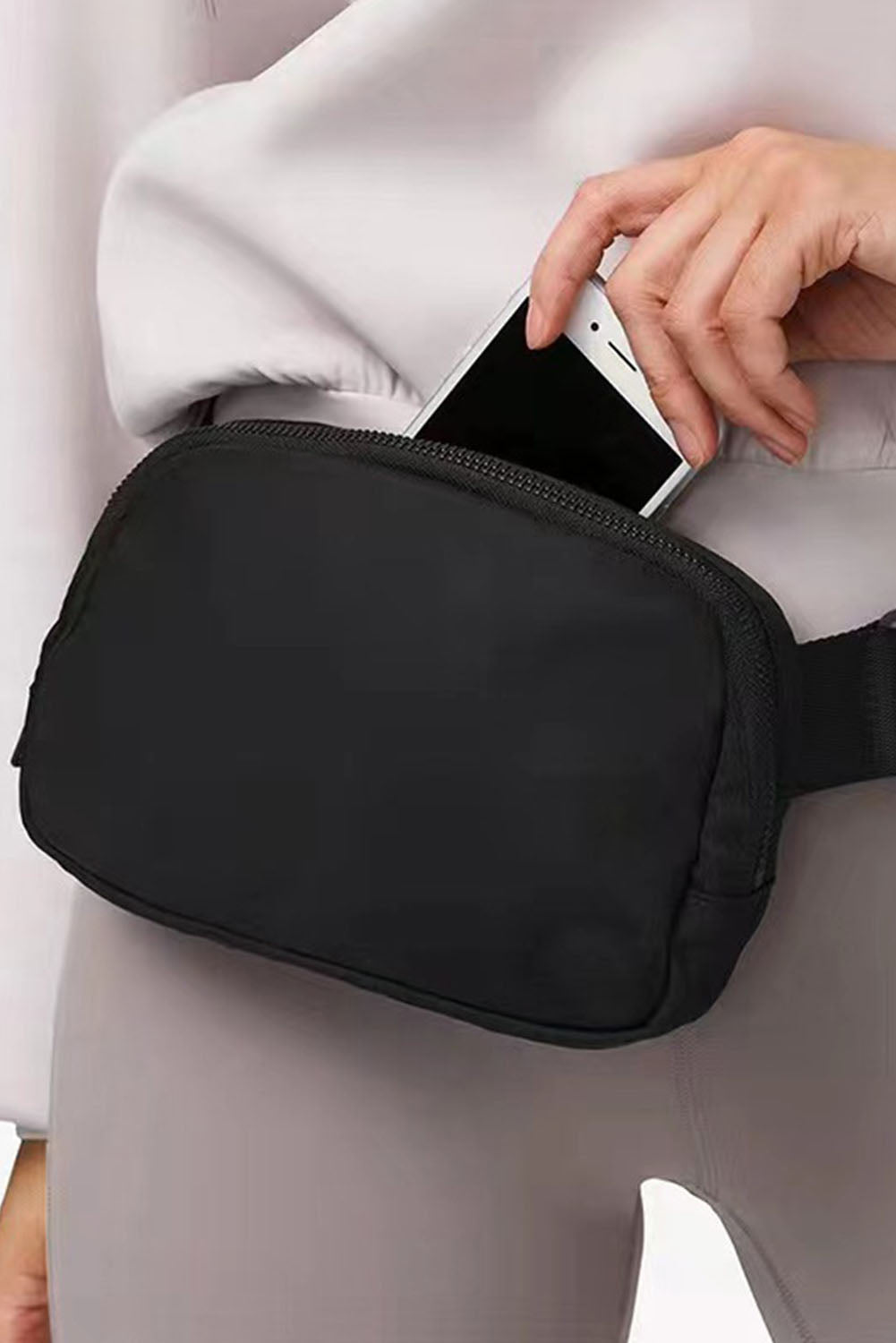 Black Waterproof Zipped Fanny Pack Crossbody Bag