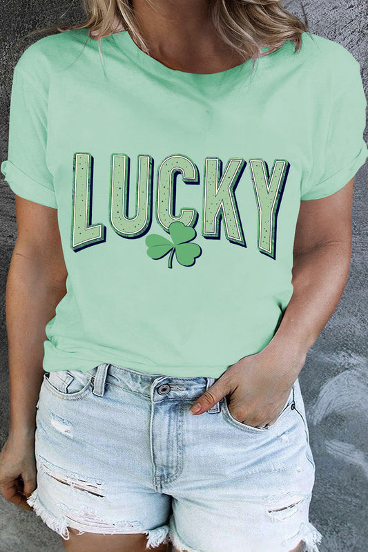 تي شيرت LUCKY جرافيكي بأكمام طويلة ومقاس كبير باللون الأزرق الأيسلندي