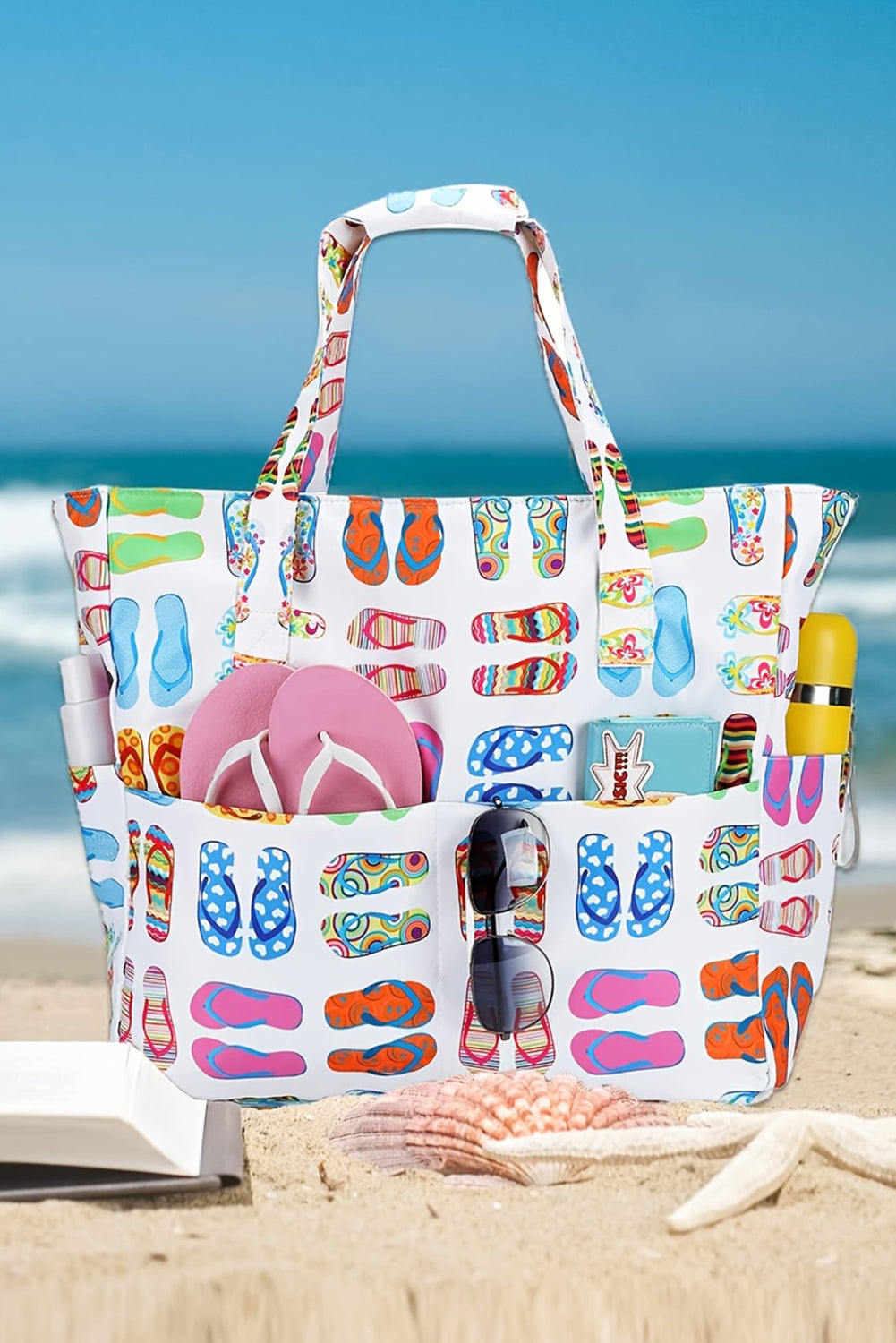 White Slippers Print Canvas Beach Tote Bag