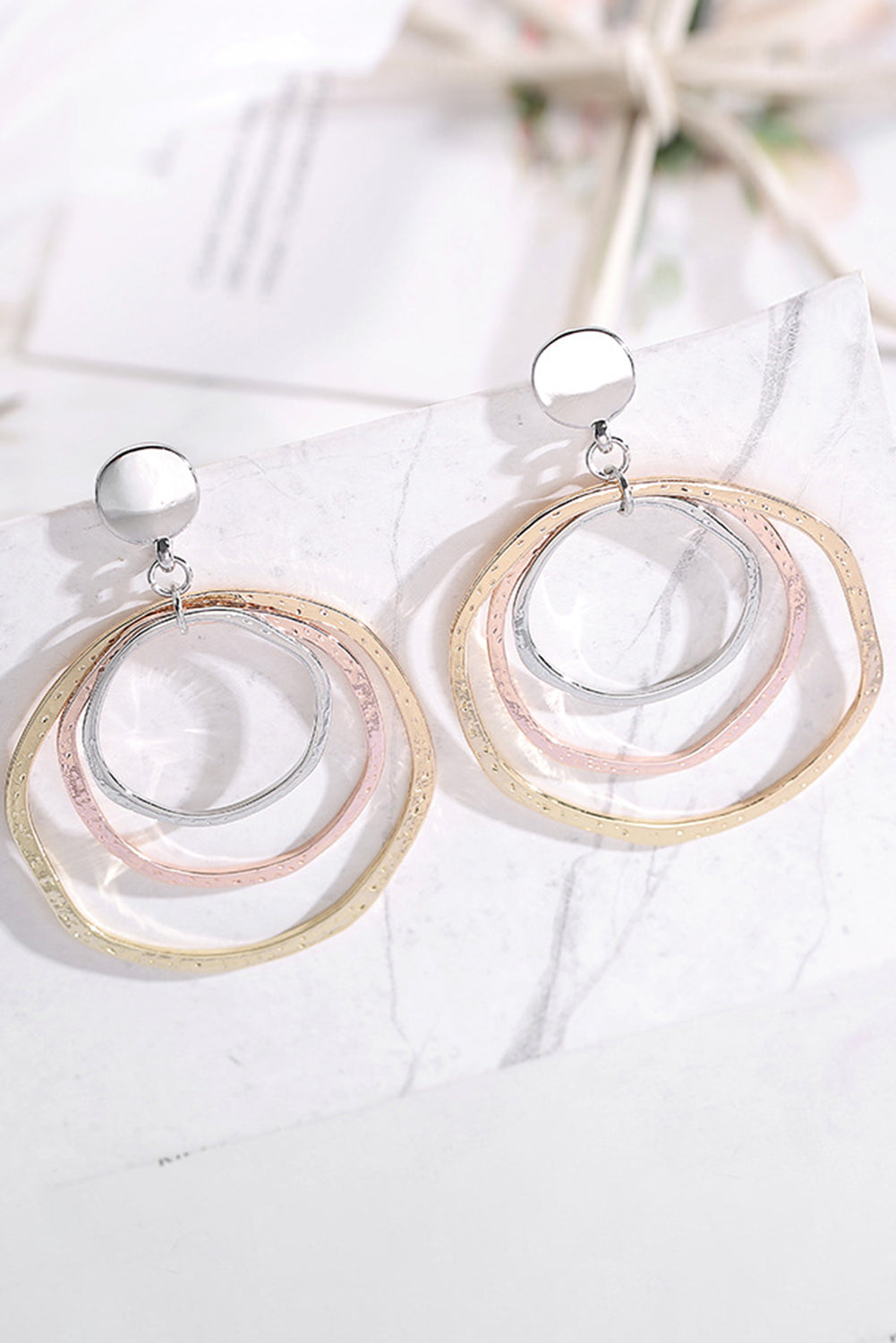 Silver 3-Color Concentric Rings Dangle Earrings for Women