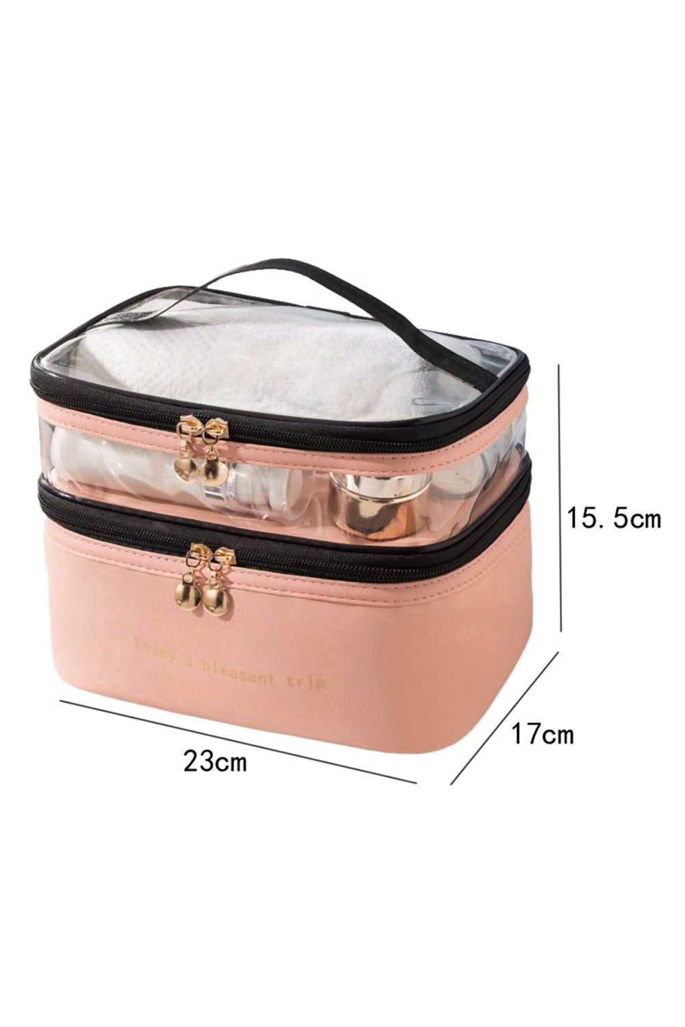 Sac de cosmétique à double couche PVC étanche rose