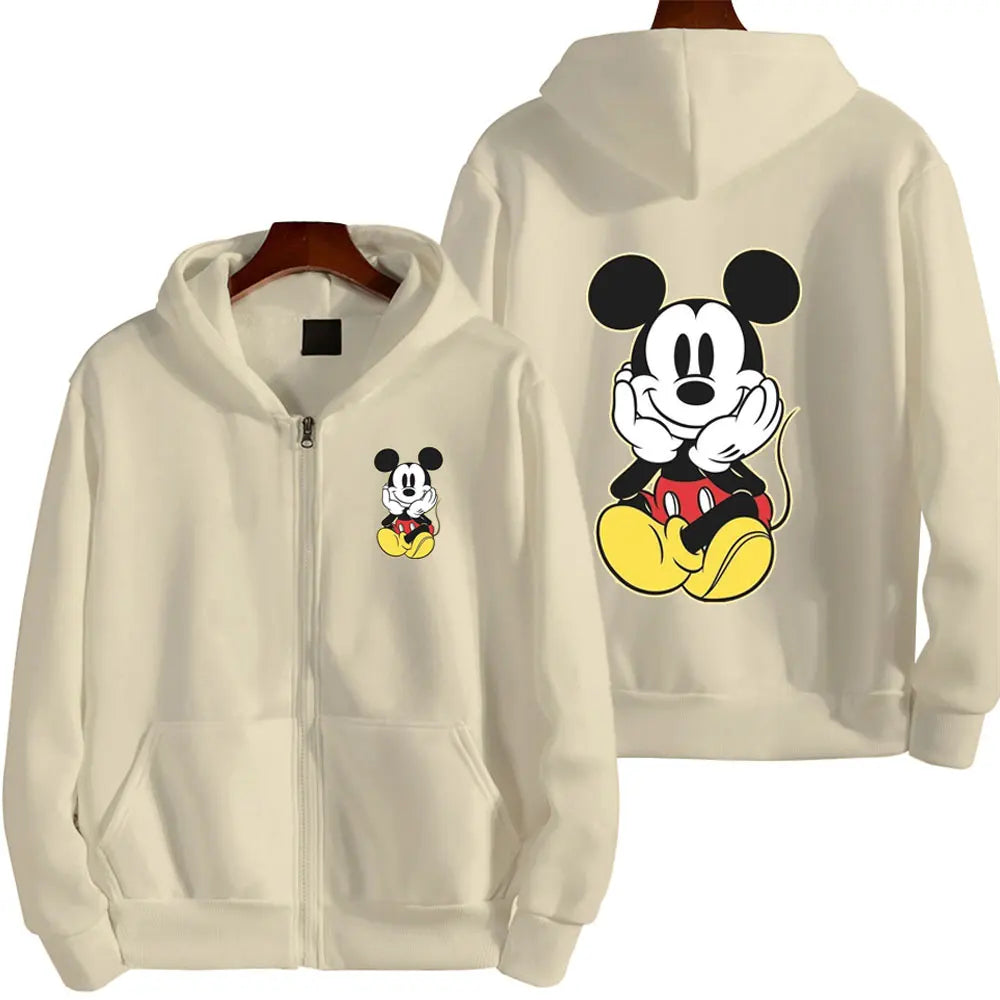 Mickey Mouse Women Zip Up Hoodie Cartoon Anime Spring Autumn Men Oversized Sweatshirt 2024 New Fashion Couple Jackets Coats