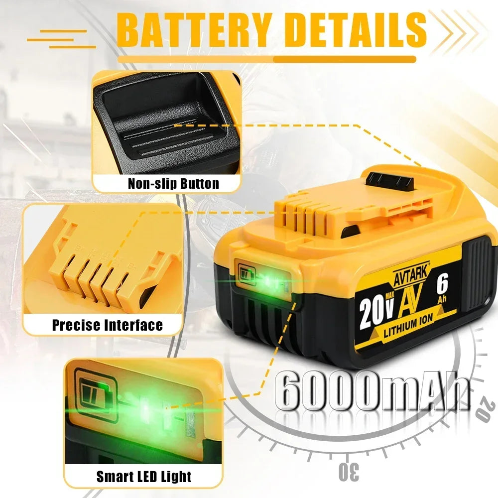 Premium 12000mAh 20V Replacement Battery for DeWalt Power Tools - Compatible with DCB200, DCB205, and DCB206 Series