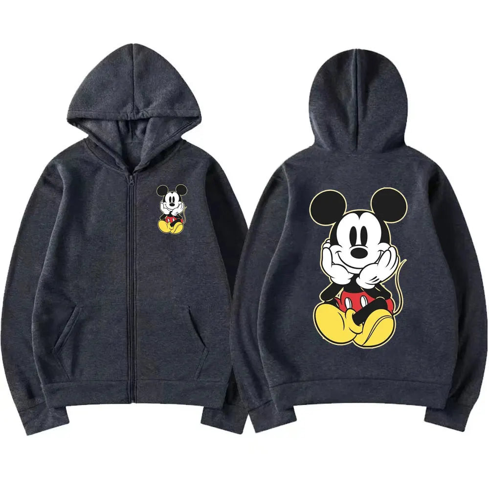 Mickey Mouse Women Zip Up Hoodie Cartoon Anime Spring Autumn Men Oversized Sweatshirt 2024 New Fashion Couple Jackets Coats