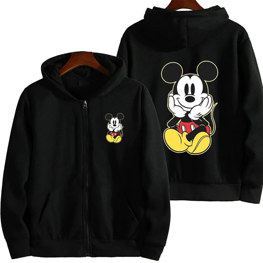 Mickey Mouse Women Zip Up Hoodie Cartoon Anime Spring Autumn Men Oversized Sweatshirt 2024 New Fashion Couple Jackets Coats