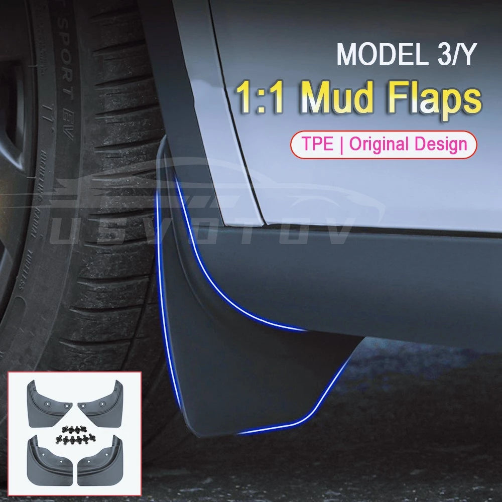 واقيات الطين الناعمة لسيارة Tesla Model Y 3 Highland Accessories TPE واقيات الطين ذات التصميم الأصلي واقيات الطين المضادة للثلج والرمل