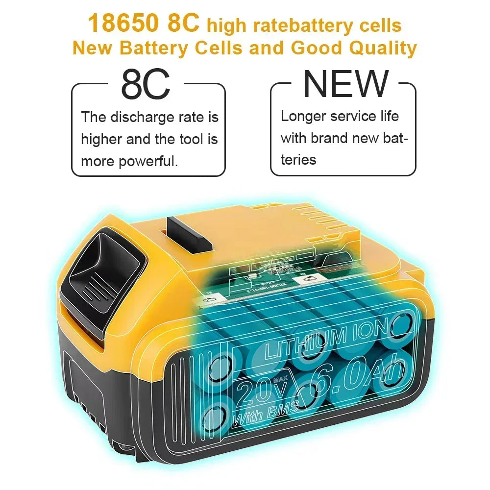 Premium 12000mAh 20V Replacement Battery for DeWalt Power Tools - Compatible with DCB200, DCB205, and DCB206 Series