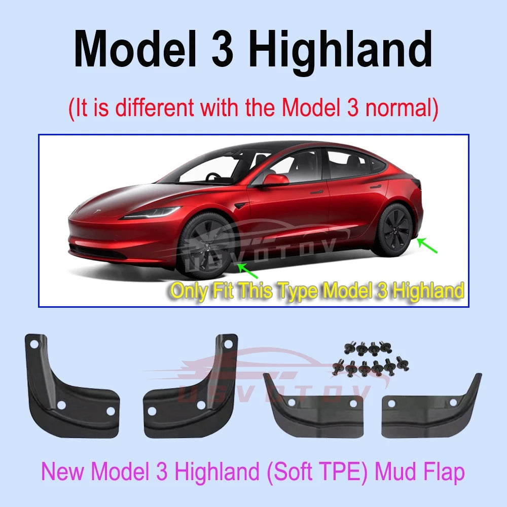 Soft Mud Flaps For Tesla Model Y 3 Highland Accessories TPE Mudguards Original Design Fender Anti-Snow Anti-Sand Guard Protector