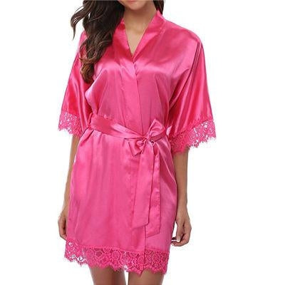 Pink Silky Wedding Night Gown Lace Hot Pink Sexy Pink Nighty Robe Gift Wedding Gift Brides Maid 