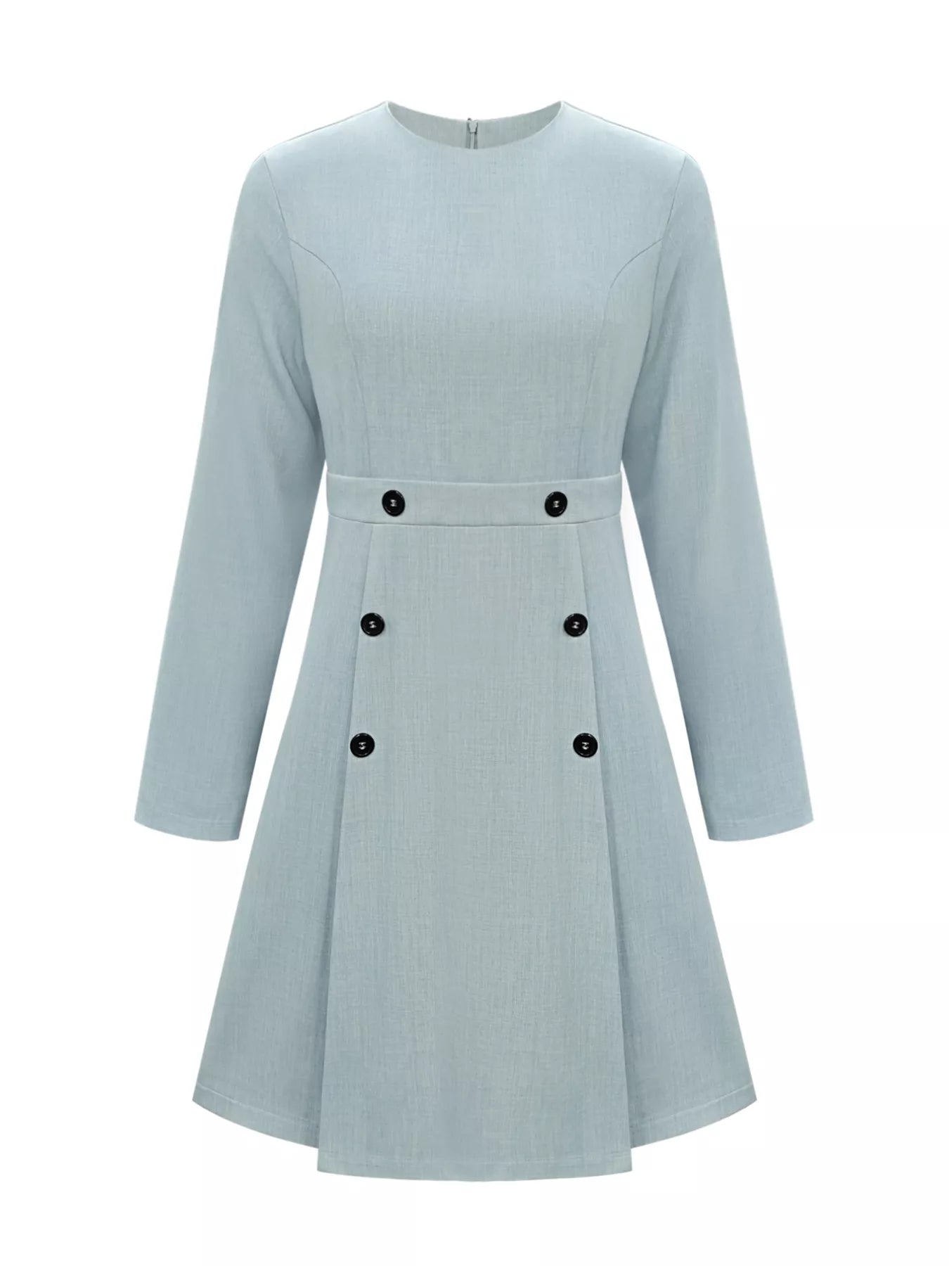 A - Line Decor Button Long Sleeve Dress - MAD RUFFI