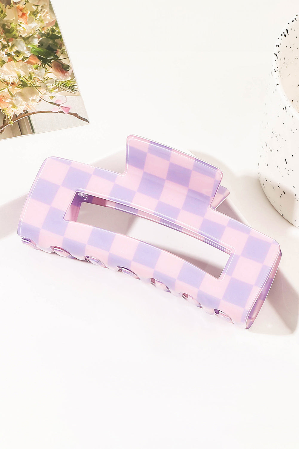 Light Green Checkered Print Hollow Out Hair Clip for Style