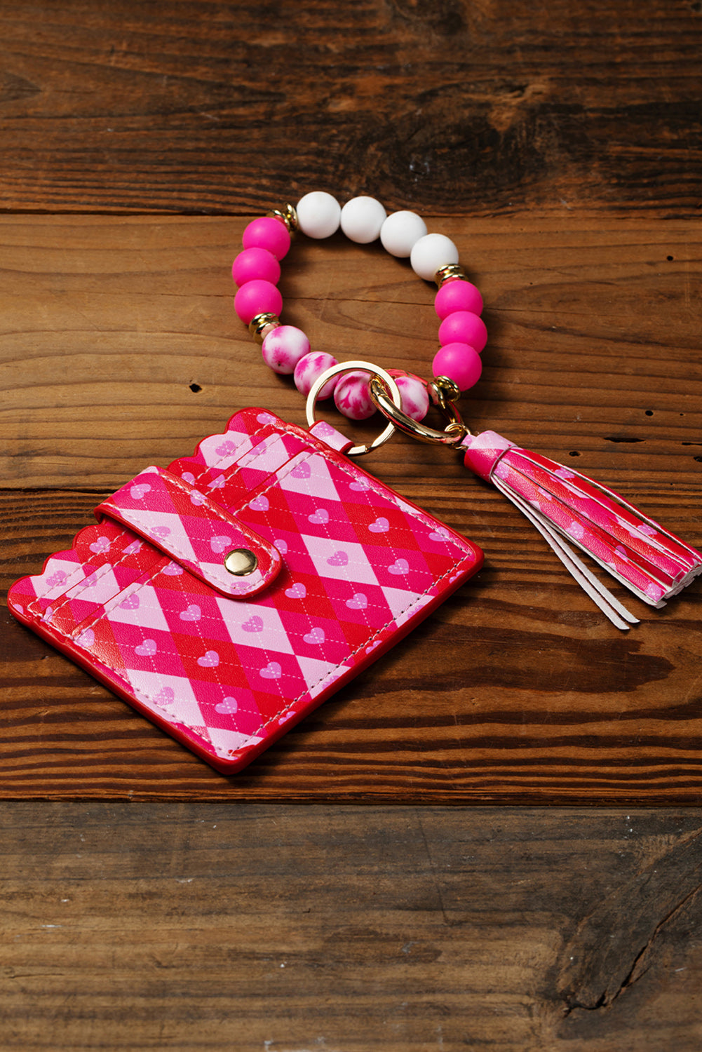 Rose Red Valentine PU Card Bag Key Chain with Bracelet