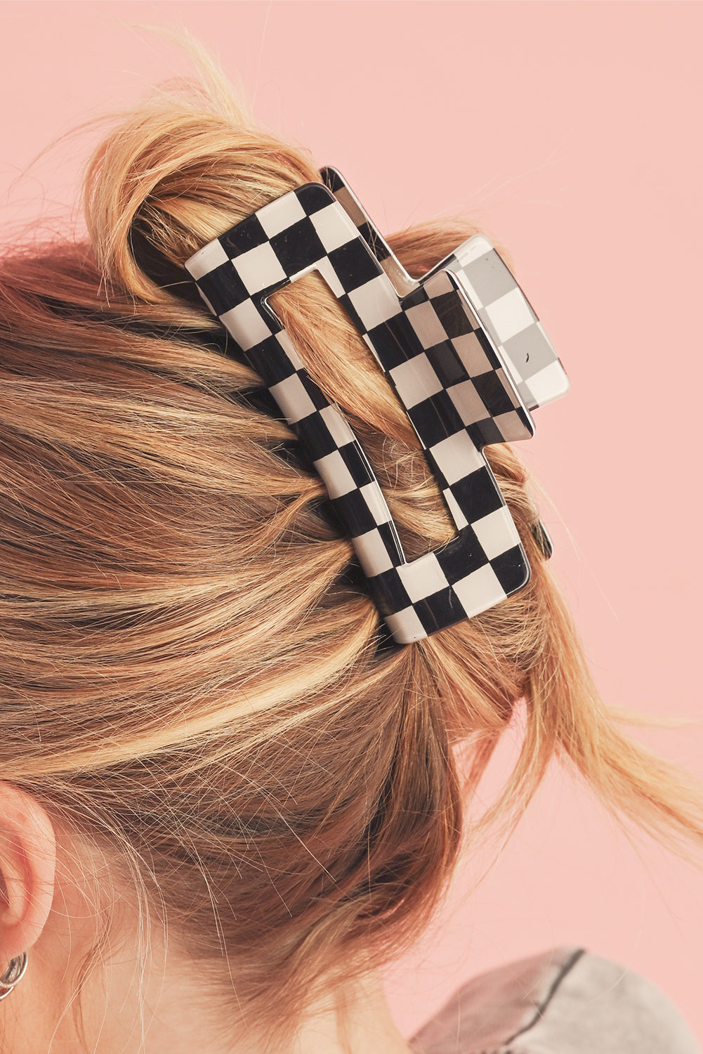 Light Green Checkered Print Hollow Out Hair Clip for Style