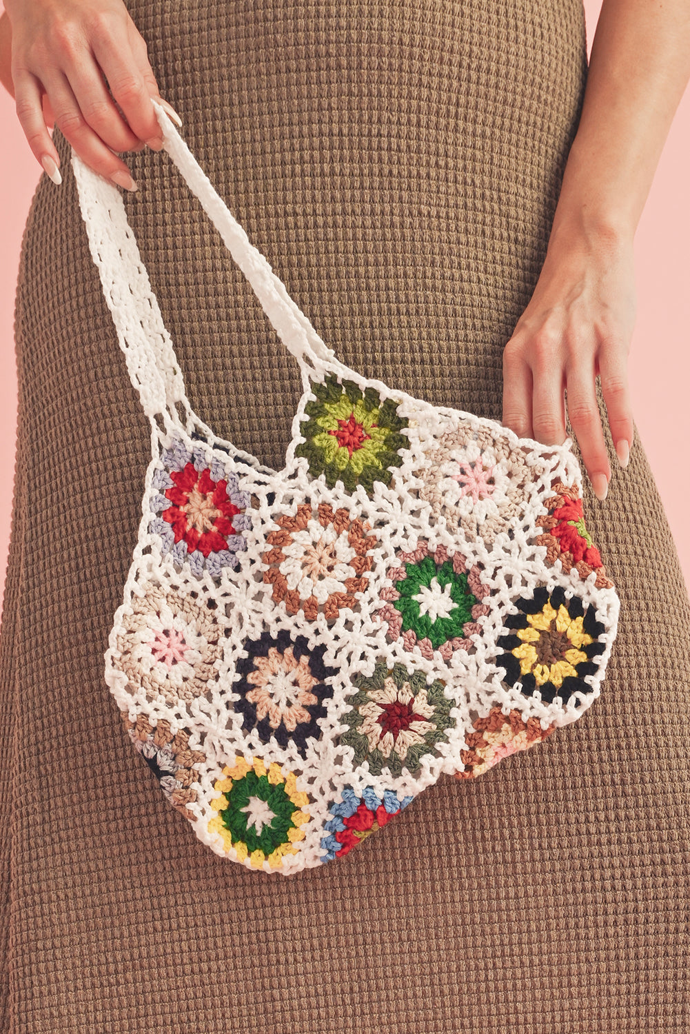 Weiße Boho Floral Häkel Retro ausgehöhlte Einkaufstasche